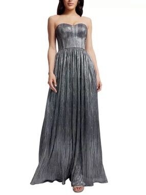 Dress the Population Audrina Plisse Maxi Gown in Silver